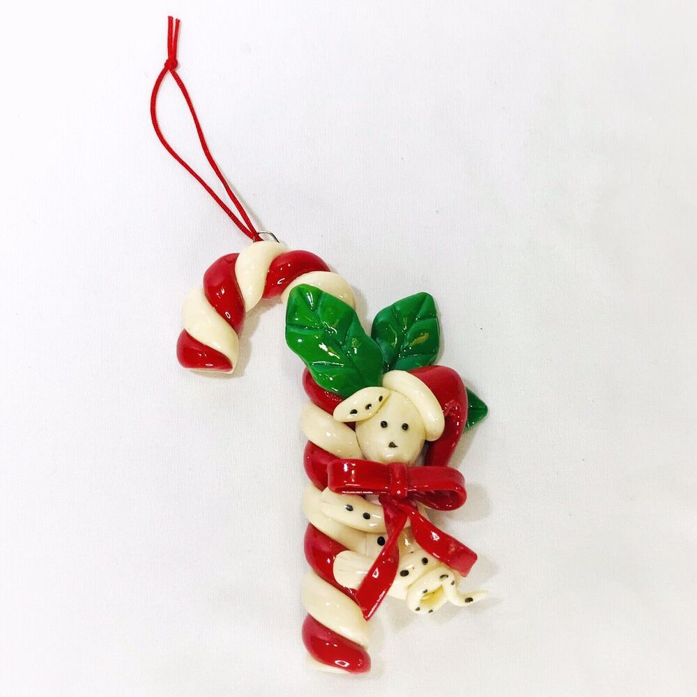 Puppy On A Candy Cane Christmas Ornament 4" Dalmatian Dog